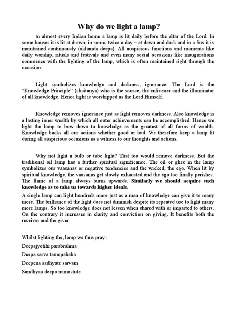 Why Do We Light A Lamp PDF