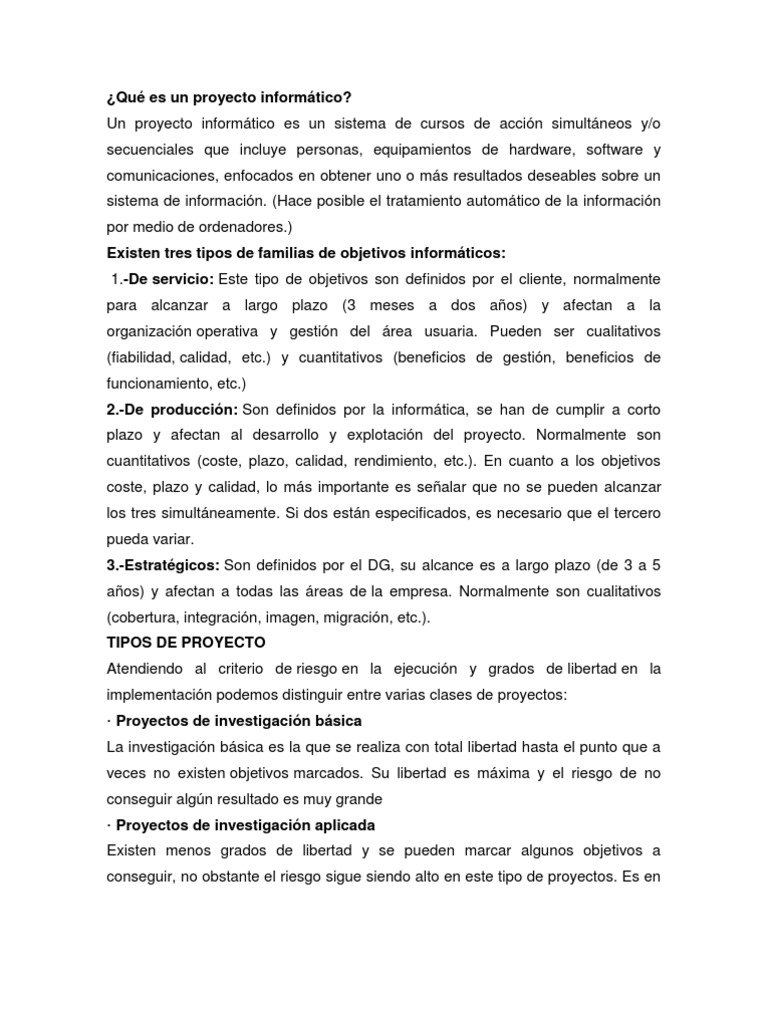 Definición de Proyecto Informático | PDF | Toma de decisiones | Grupo ...