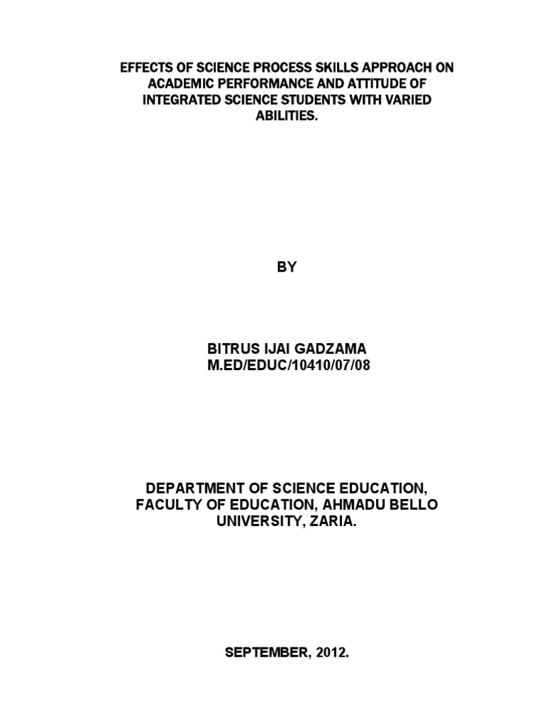 Effects of Science Process Skills Approach On Academic Performance and