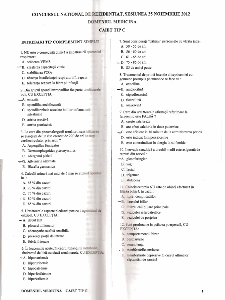 grile rezidentiat medicina dentara 2012