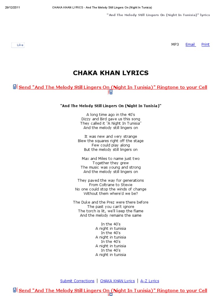 CHAKA KHAN LYRICS And the Melody Still Lingers on (Night in Tunisia)