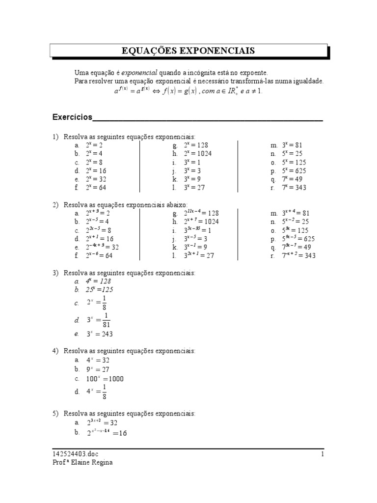 Aula 1 - EQUAÇÕES EXPONENCIAIS | PDF