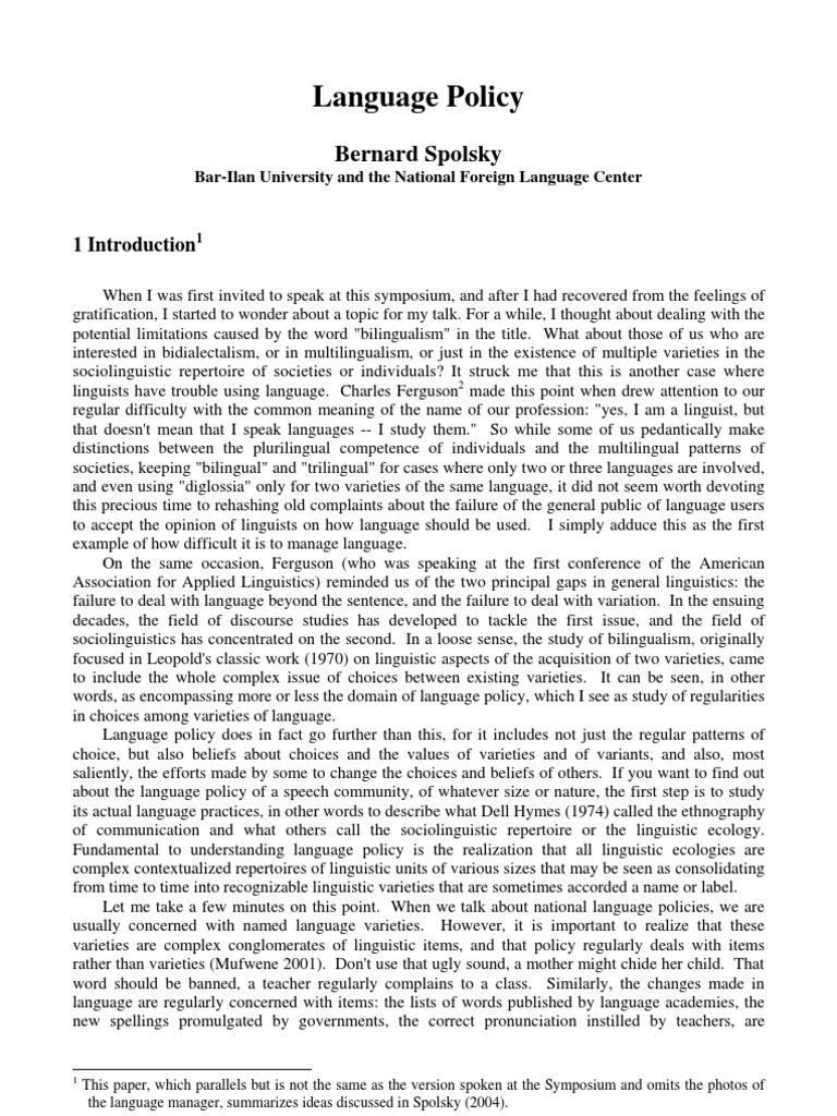 Bernard Spolsky Language Policy 2004