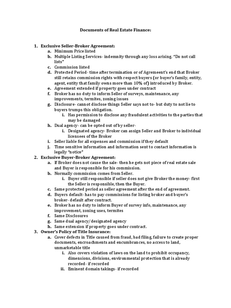 Docs of Real Estate Finance PDF Real Estate Broker Law Of Agency
