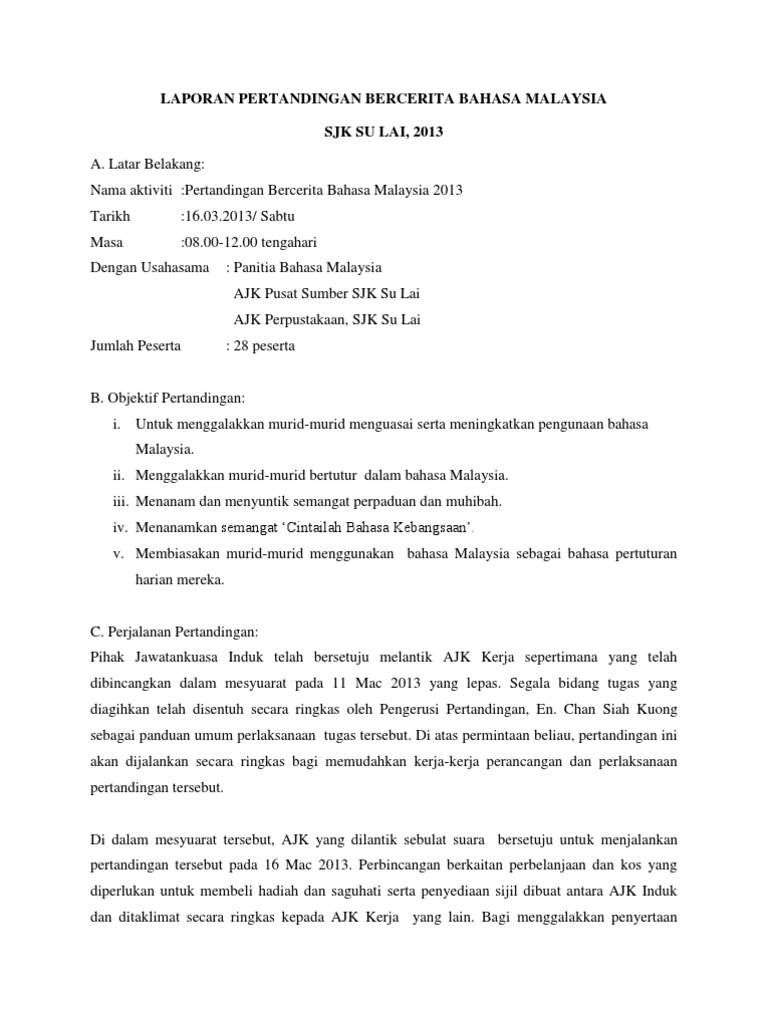 Laporan Pertandingan Bercerita Bahasa Malaysia