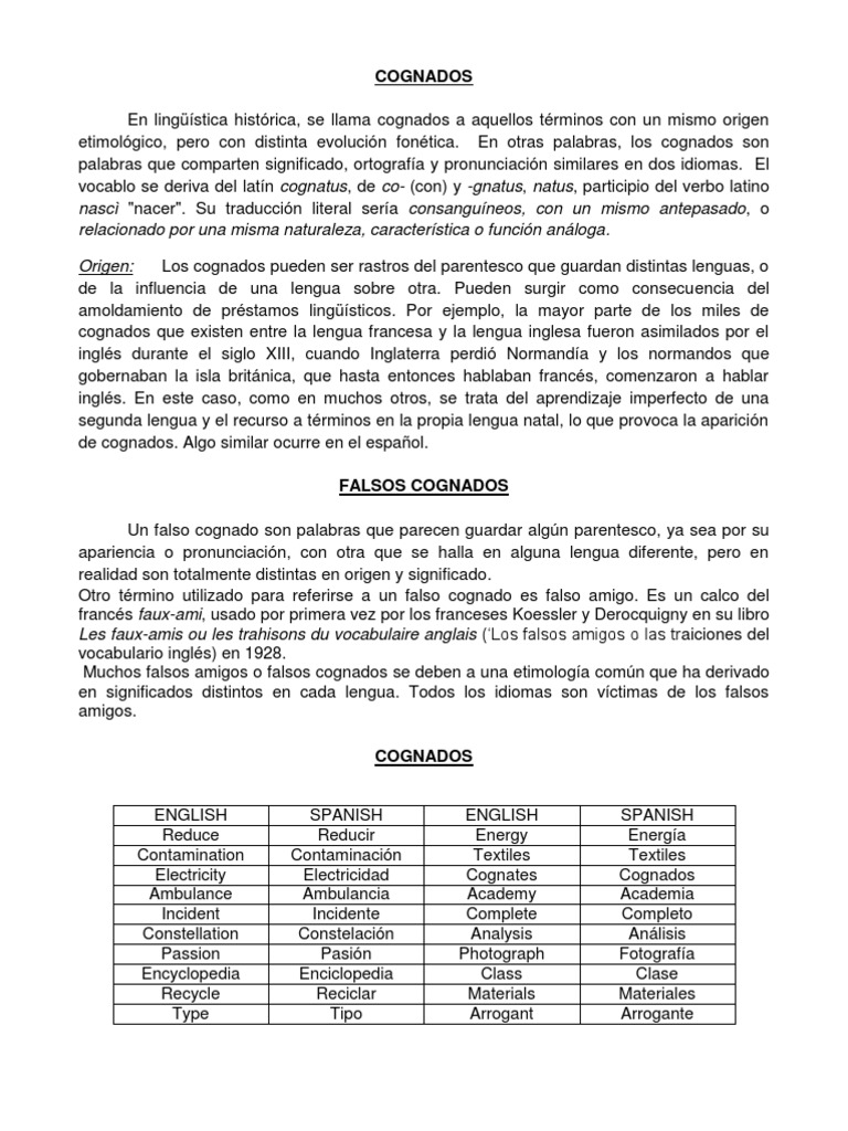 Cognados y Falsos Cognados.docx TRABAJOOOOO INGLESSSS | Filología