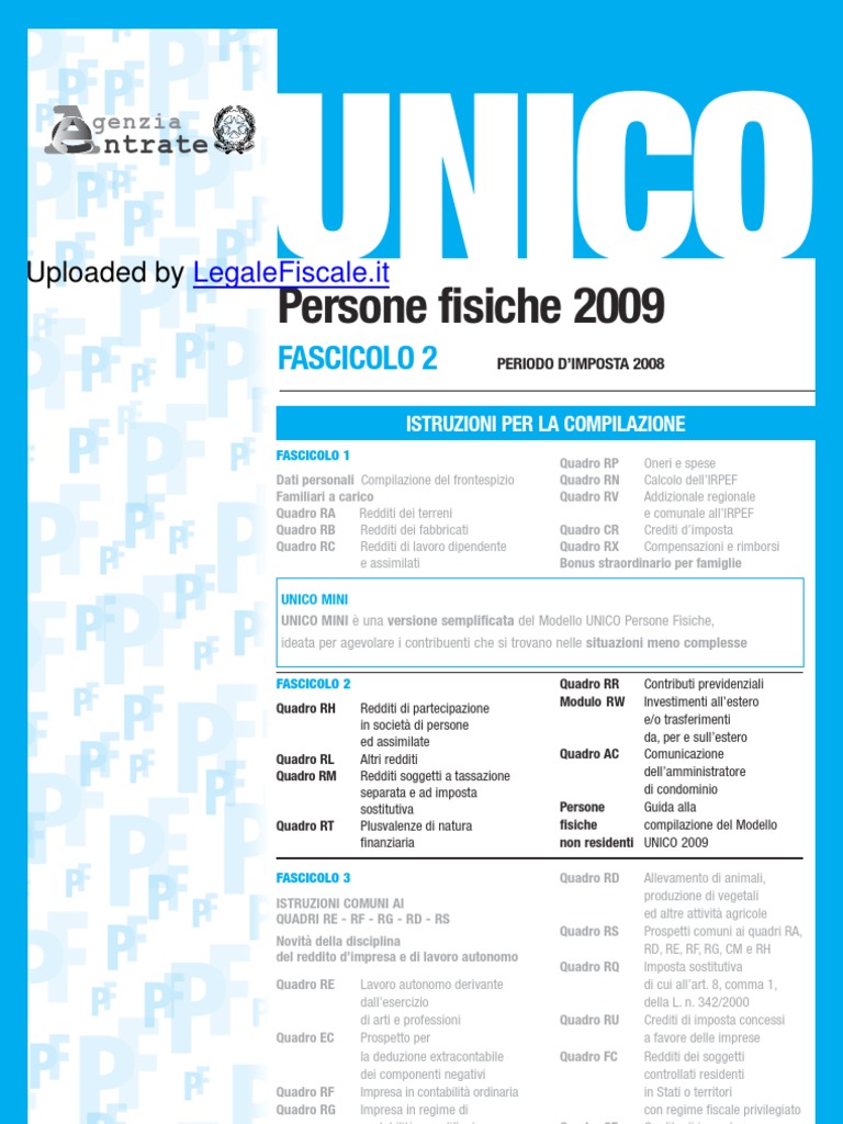 Istruzioni Modello Unico Fascicolo 2