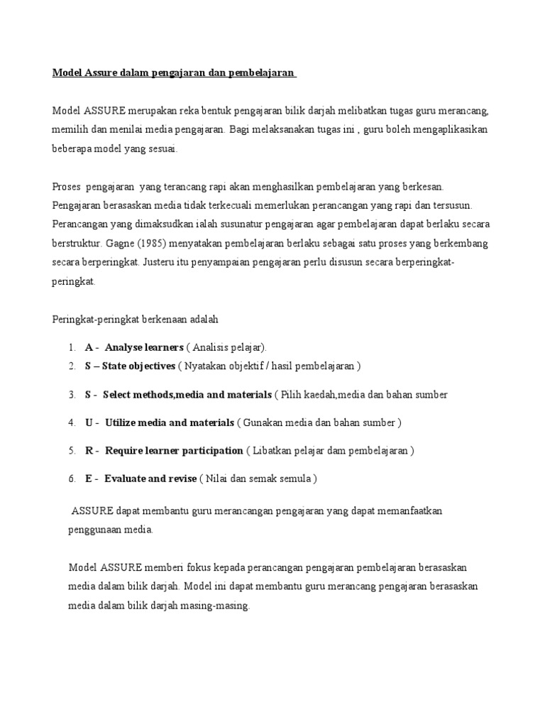 Rancangan Pengajaran Model ASSURE | PDF | Ilmu Sosial