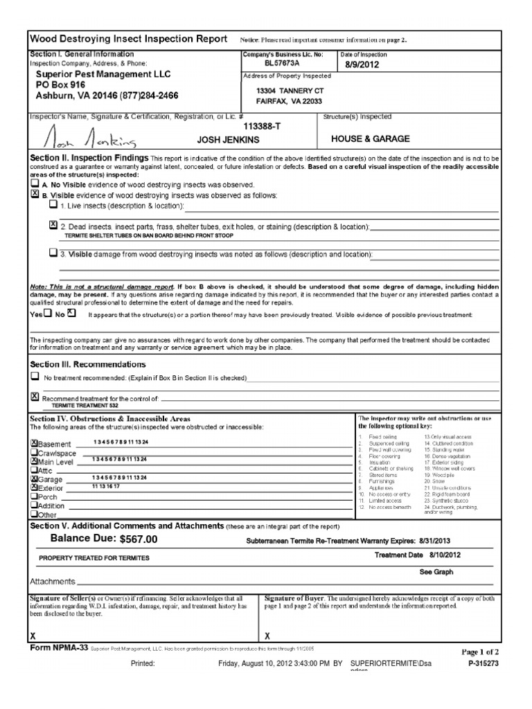Termite Treatment Invoice Summary | PDF