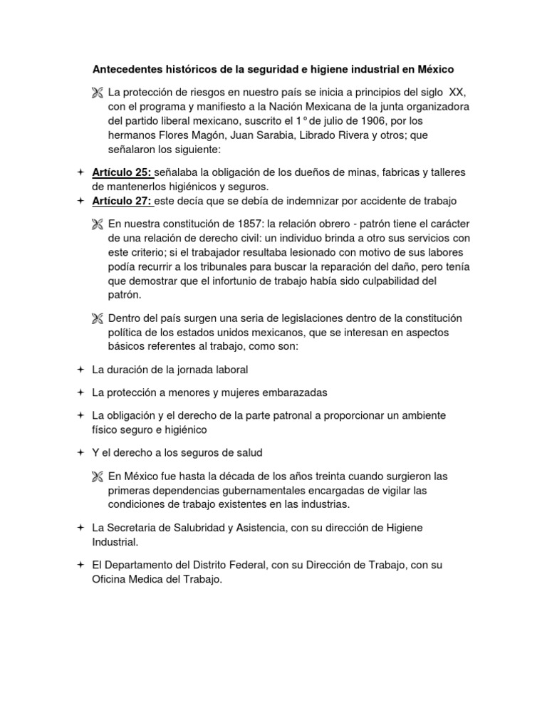 Antecedentes Históricos de La Seguridad e Higiene Industrial en México