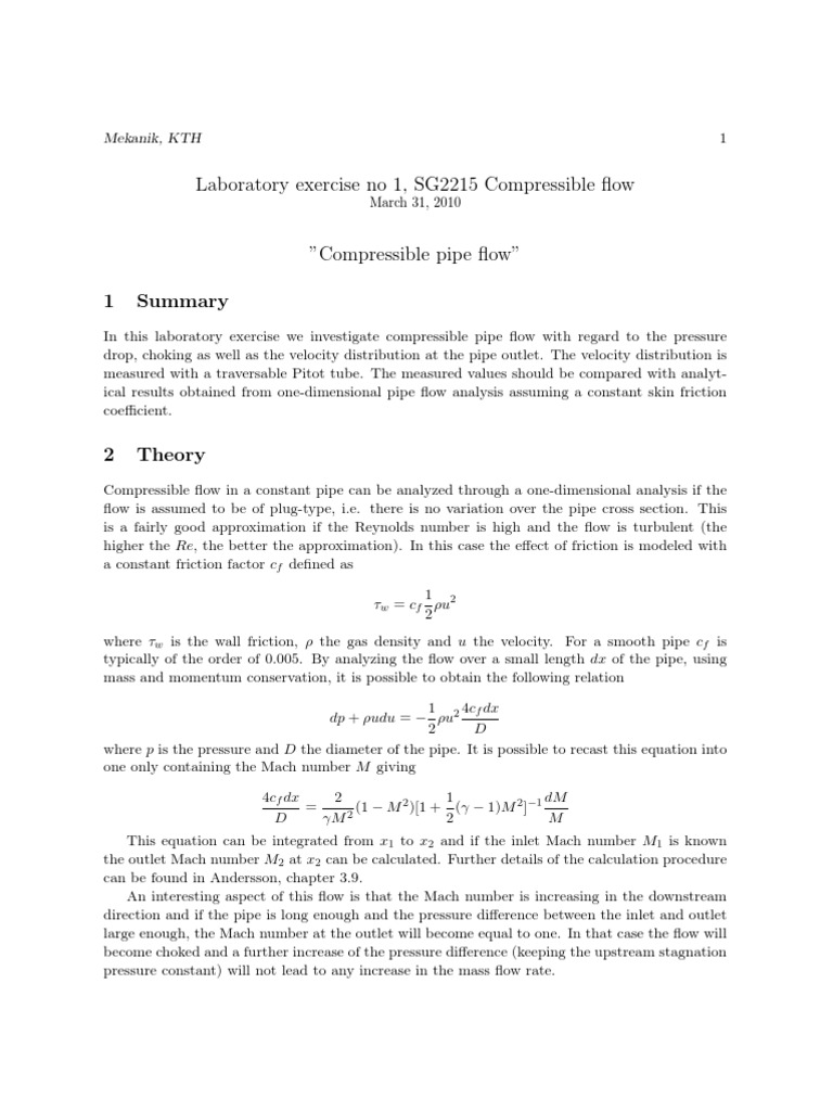 Comp Pipe Lab 100331 | PDF | Mach Number | Pressure