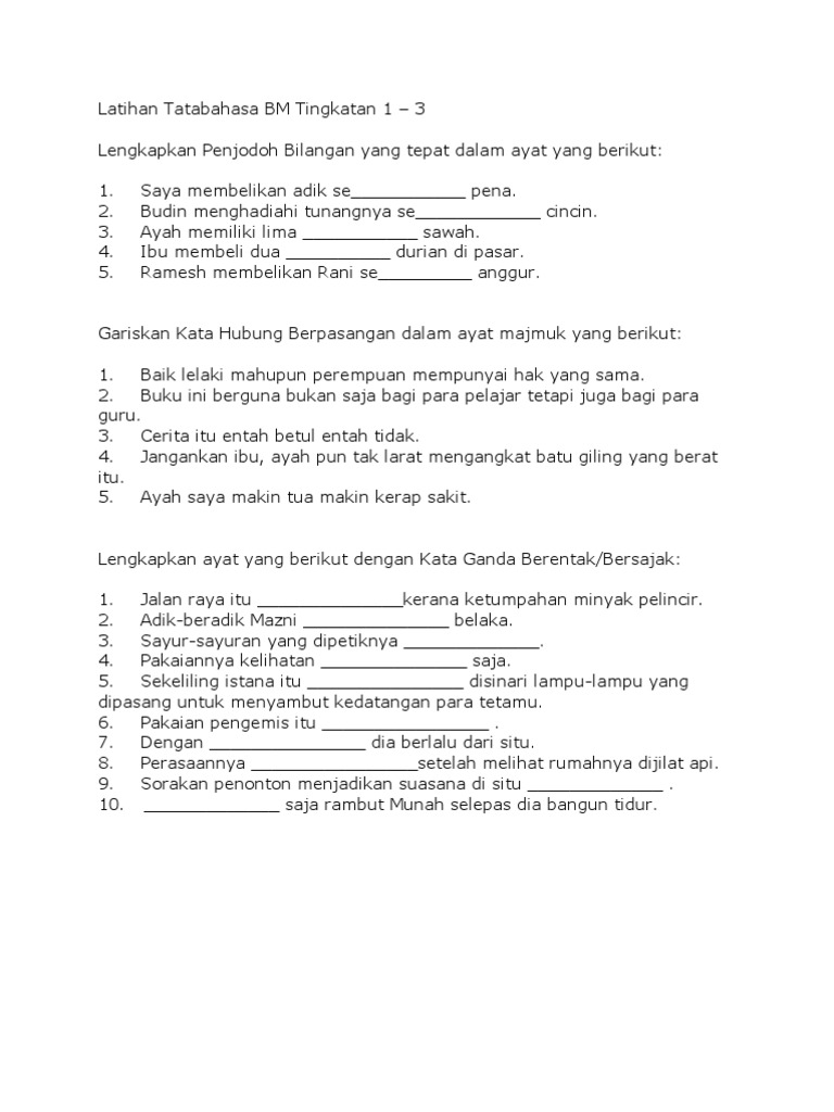 Soalan Objektif Bahasa Melayu Tingkatan 1