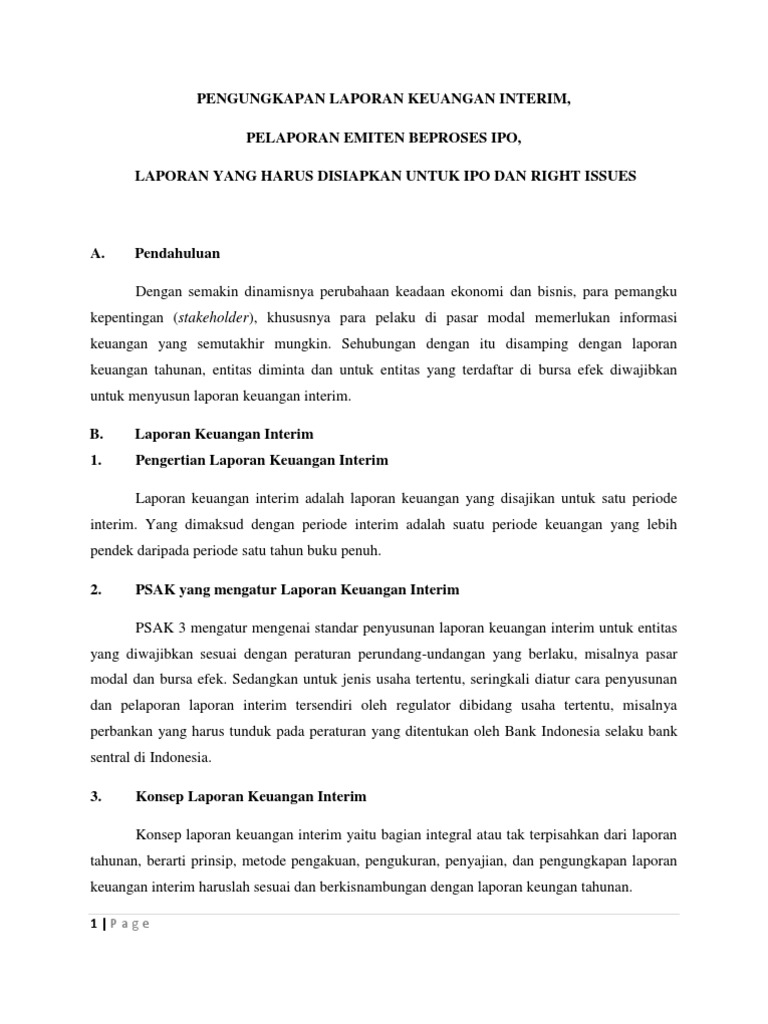 Pengungkapan Laporan Keuangan Interim