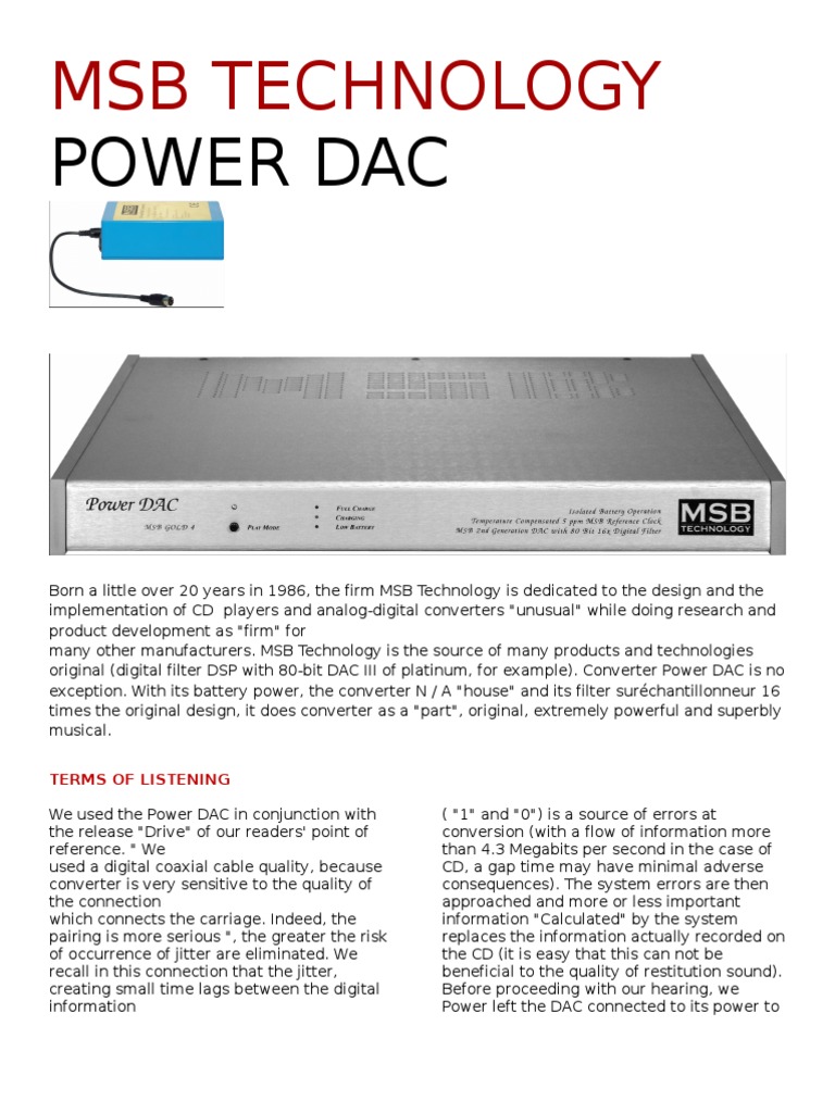 MSB Power Dac Review (Translated From French) | PDF | Digital To Analog ...