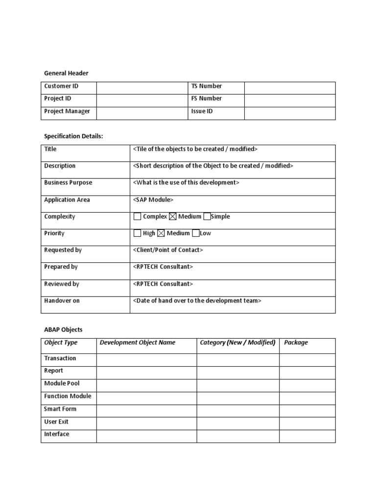 sap-technical-specification-template