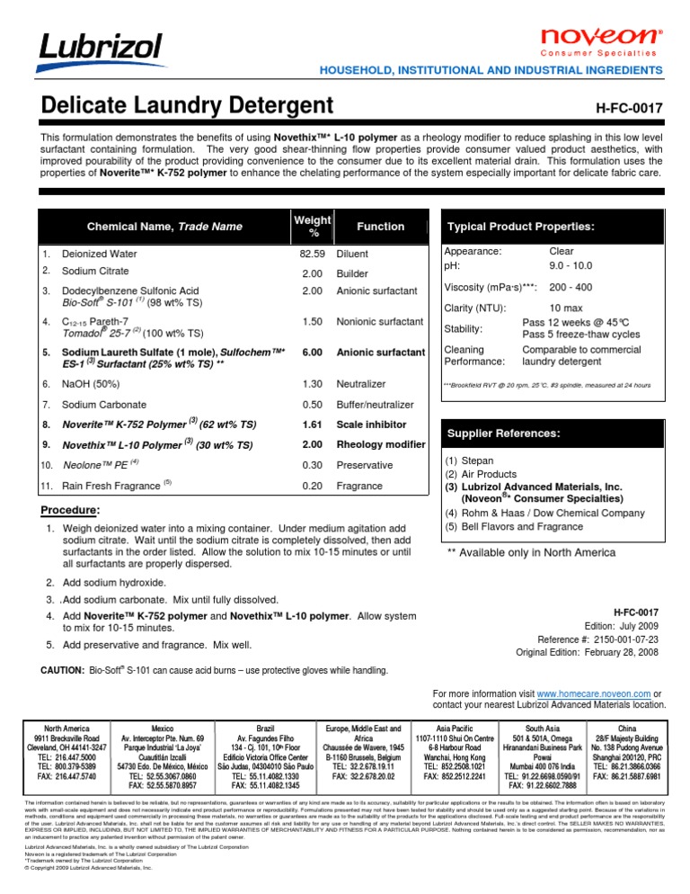 Delicate Laundry Detergent | PDF | Surfactant | Detergent