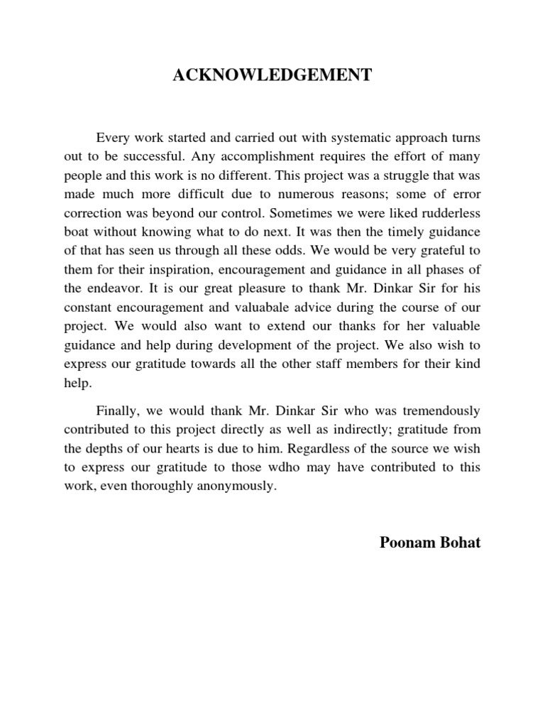 Project Acknowledgement and Thanks | PDF