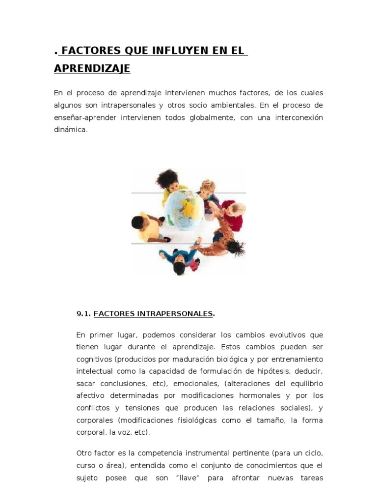 Factores Que Influyen en El Aprendizaje Aprendizaje