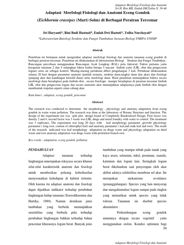 Jurnal Adaptasi Morfologi Fisiologi Dan Anatomi Eceng 