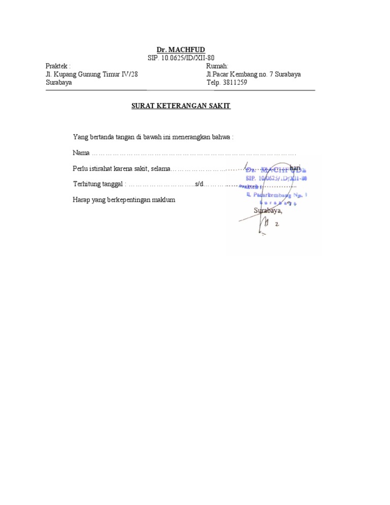 Surat Dokter Surabaya Pdf Guru Galeri