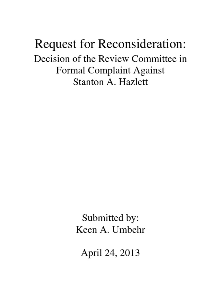 Request for Reconsideration of Hazlett Dismissal | PDF | Discovery (Law ...