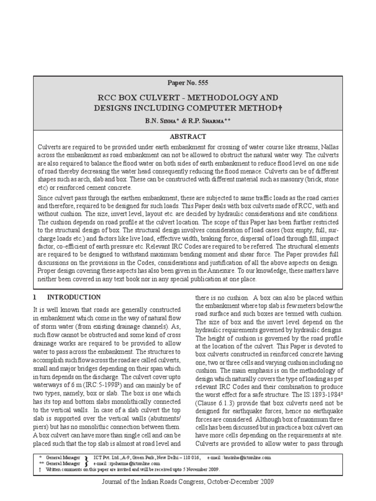 RCC Box Culvert Design Methodology | PDF | Bending | Shear Stress
