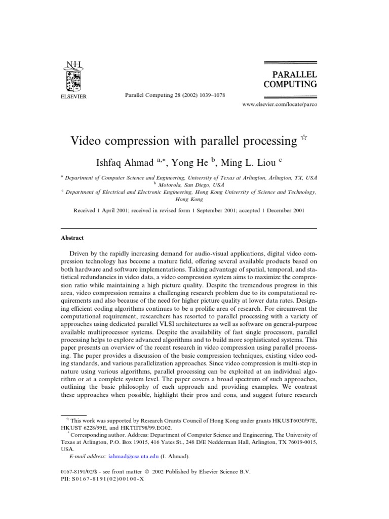 Parallel Processing in Video Compression | PDF | Data Compression ...