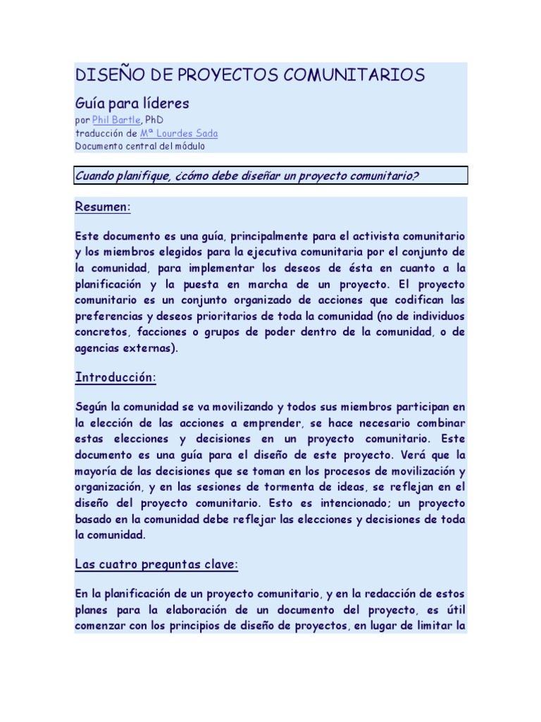Guía para el Diseño de Proyectos Comunitarios | PDF | Diseño | Presupuesto