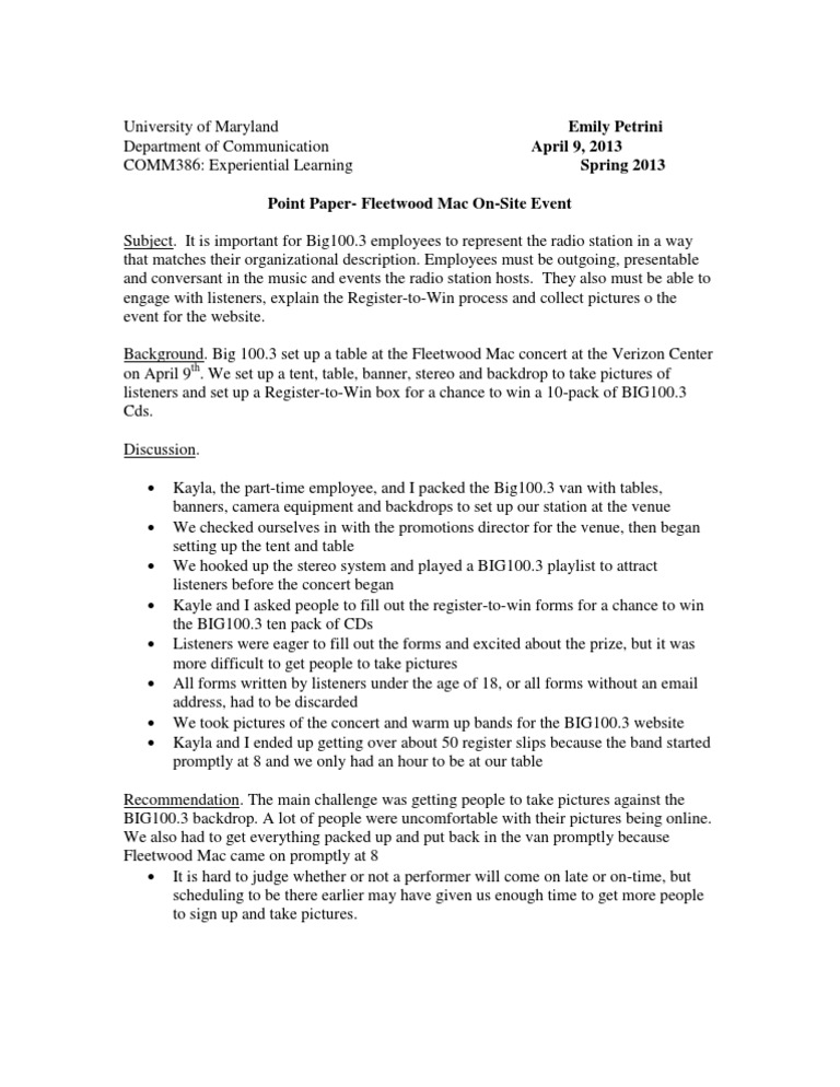 Point Paper Fleetwood | PDF