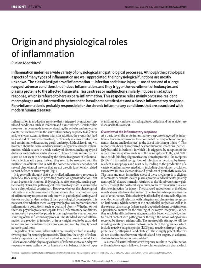 Origin and Physiological Roles of Inflammation | PDF