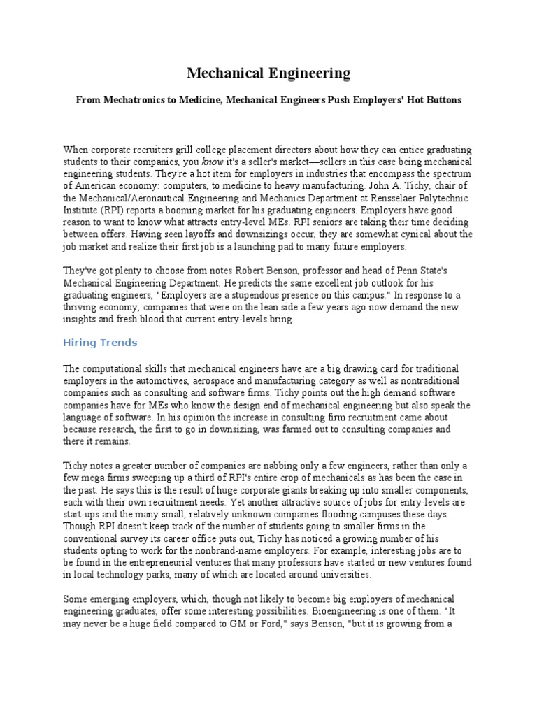 Mechanical Engineering Job Market Trends | PDF
