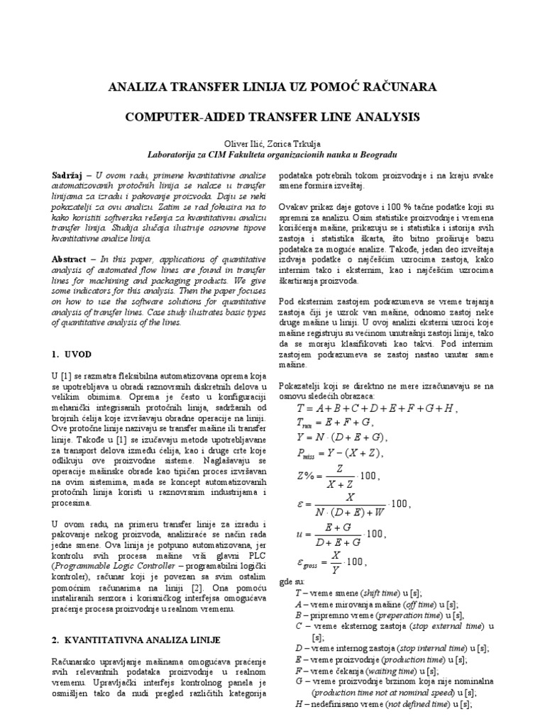 Analiza Transfer Linija | PDF