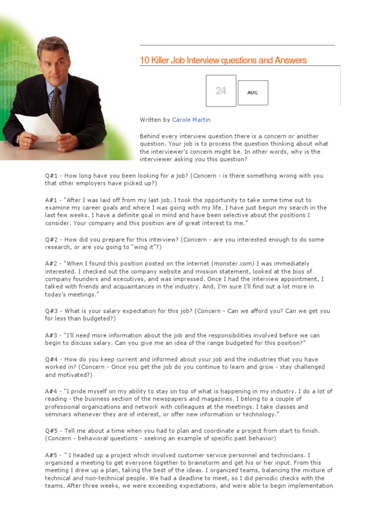 10 Essential Interview Questions & Answers | PDF | Interview | Job ...