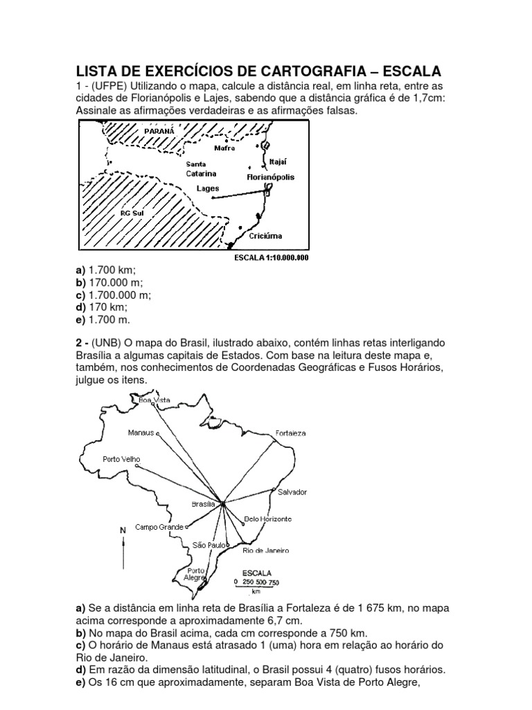 EXERCÍCIOS DE CARTOGRAFIA E ESCALA | PDF | Mapa | Geografia