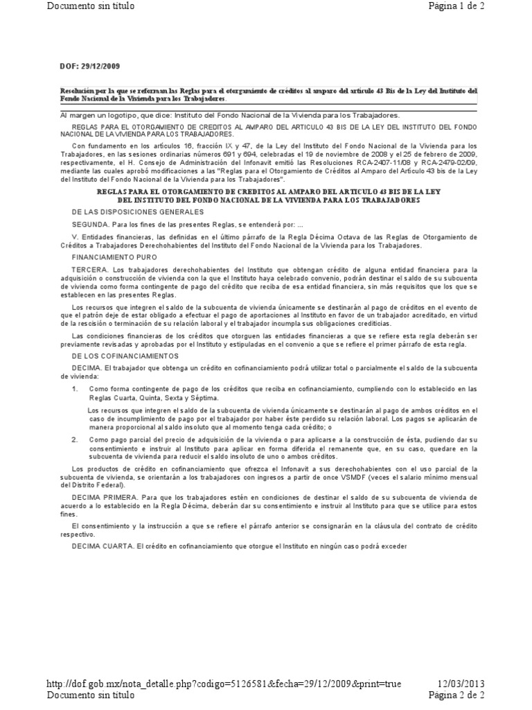 Reglas para El Otorgamiento de Créditos Artículo 43 Bis Ley Del ...