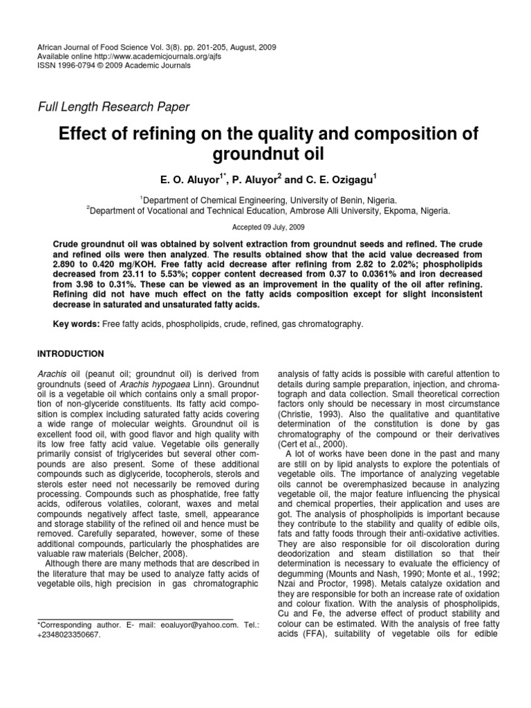 Groundnut Oil Fatty Acid Composition PDF Fatty Acid Petroleum
