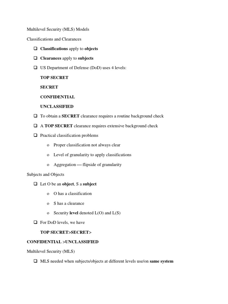 Multiple Level Security Model, Multilateral Security, Covert 