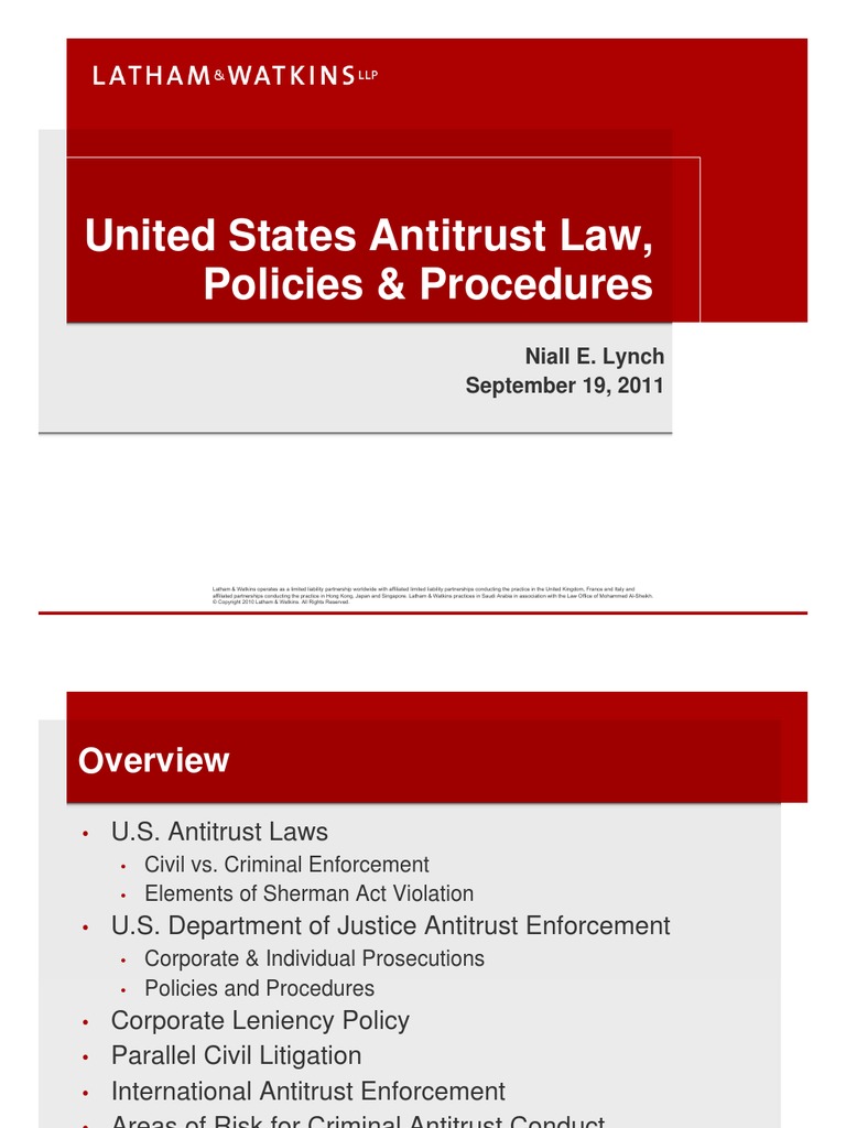 Us Antitrust Law Policies and Procedures Competition Law Sherman