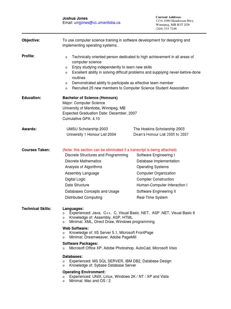 resume format for computer professional