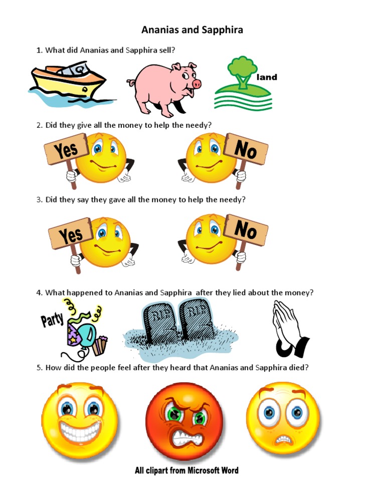 Ananias and Sapphira Worksheet PDF