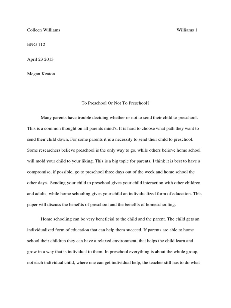 Argumentative Essay | Homeschooling | Preschool