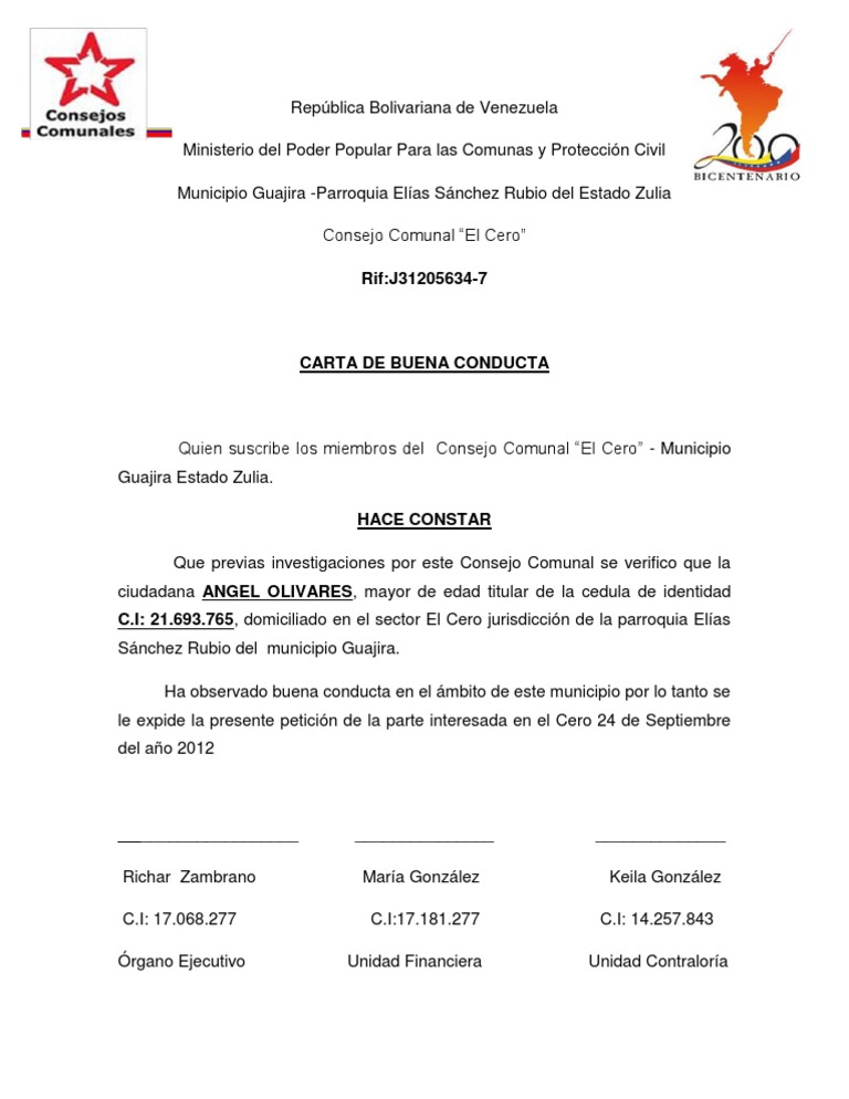 carta de buena conducta angel