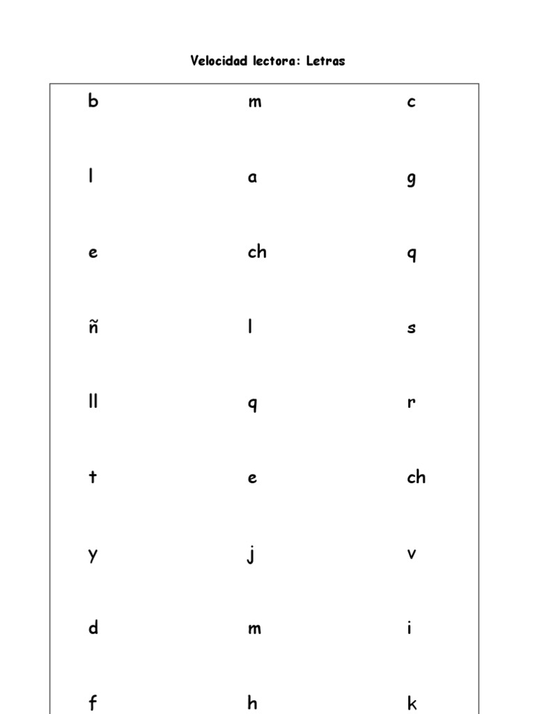 Velocidad de Denominación Letras, Sílabas y Palabras | PDF | Naturaleza