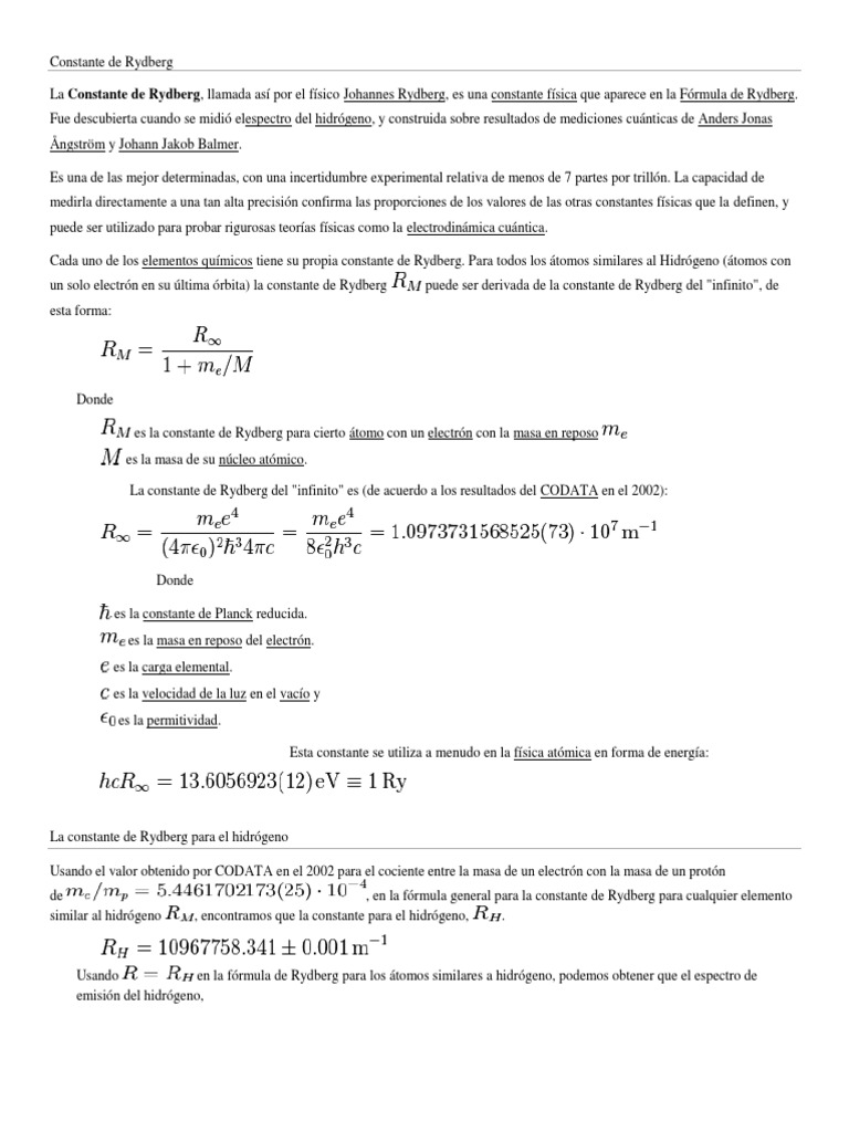 Constante de Rydberg | PDF