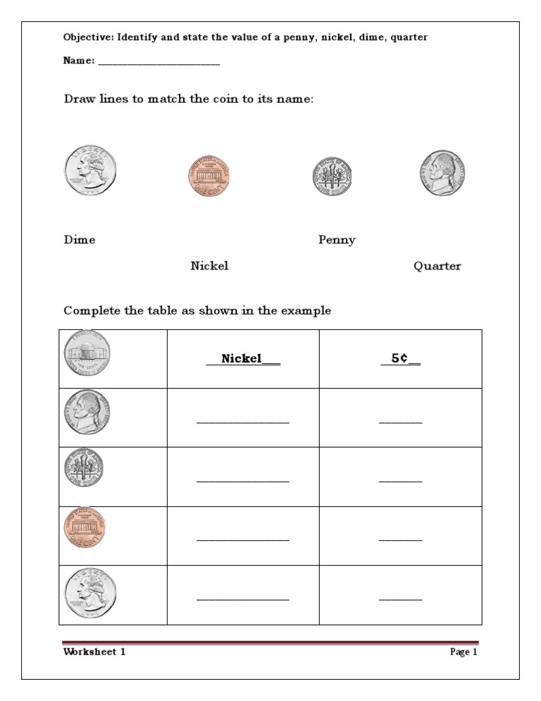 Coin Identification Worksheet | PDF