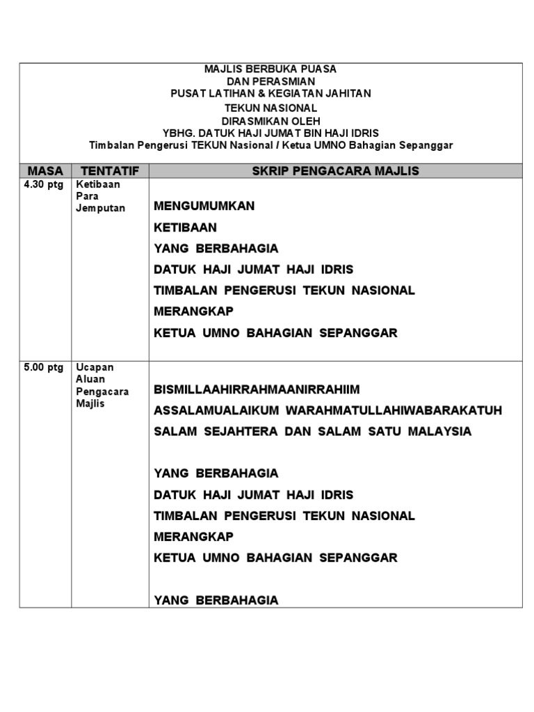 Contoh Skrip Pengacara Majlis Berbuka Puasa - unimajlis