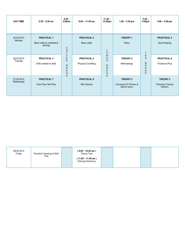 Weekly Training Schedule Overview | PDF