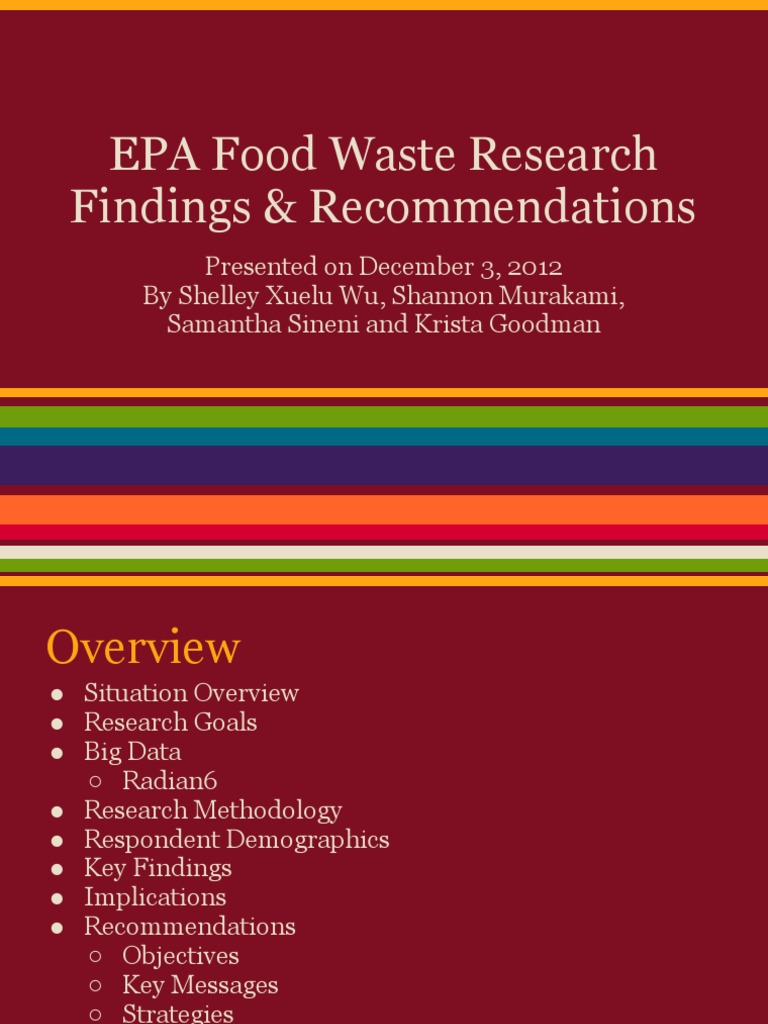 Presentation For The Environmental Protection Agency On Food Waste