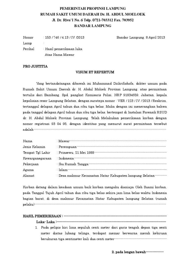Yuk Simak 9+ Format Surat Visum Et Repertum - Database Contoh Surat