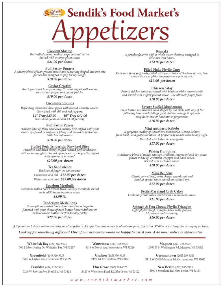 Sendik's Catering Appetizers Hors D'oeuvre Sausage